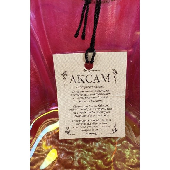 Akcam Turkish Opalescent Fusha Pink Glass Large Floral Lite PINK Bowl 8.5" - Picture 9 of 10